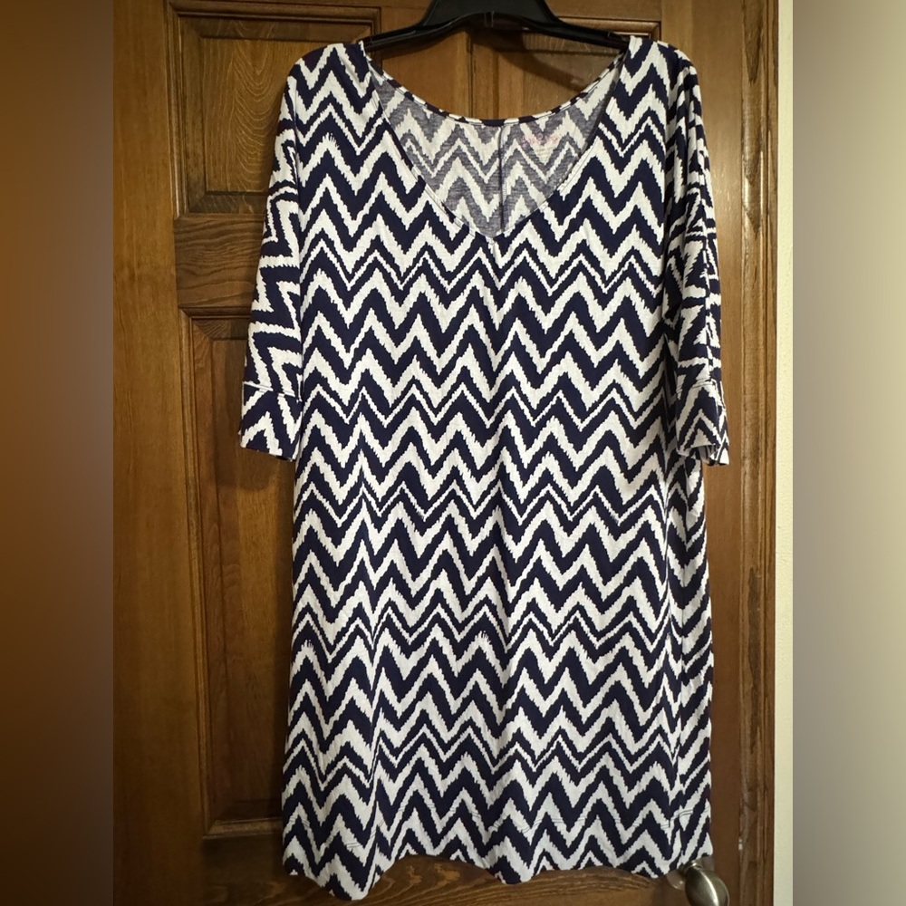 Lilly Pulitzer Eliza cotton Dress (size XL) Get Your Chev On blue print